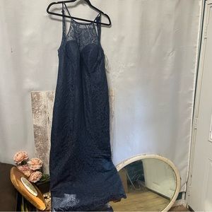 Da Vinci Long Navy Blue Mermaid Lace dress size 16